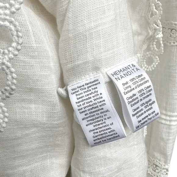 Hemant & Nandita Boho Ruby Long Sleeve Mini Dress White XL - Picture 8 of 8